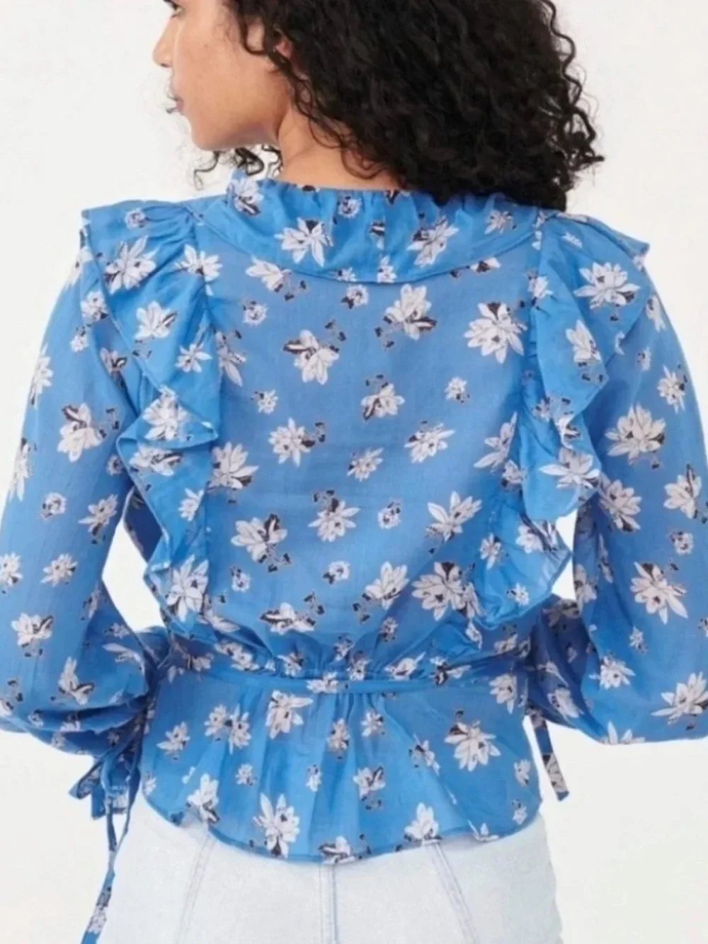 Free People Amanda Ruffle Soft Cotton V-Neck Wrap Floral Flower Blouse Top
